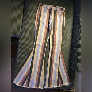 Buckle saints and hearts striped bell bottoms size m
